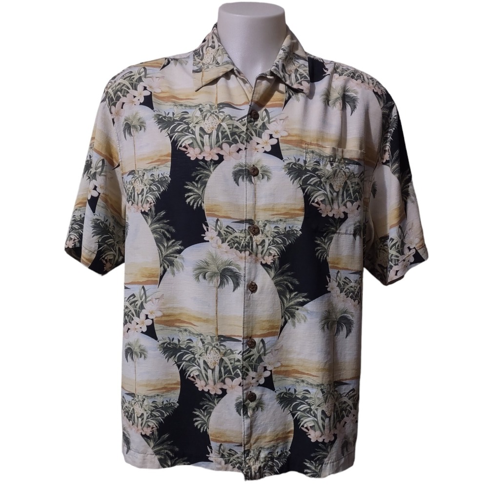 Jamaica Jaxx Men's Size L Button Up Shirt Tropical Short Sleeve Casual 100% Silk